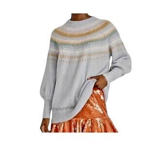 J.Crew Fair Isle Yoke Puff Sleeve Sweater Women’s Size Alpaca Wool Blend